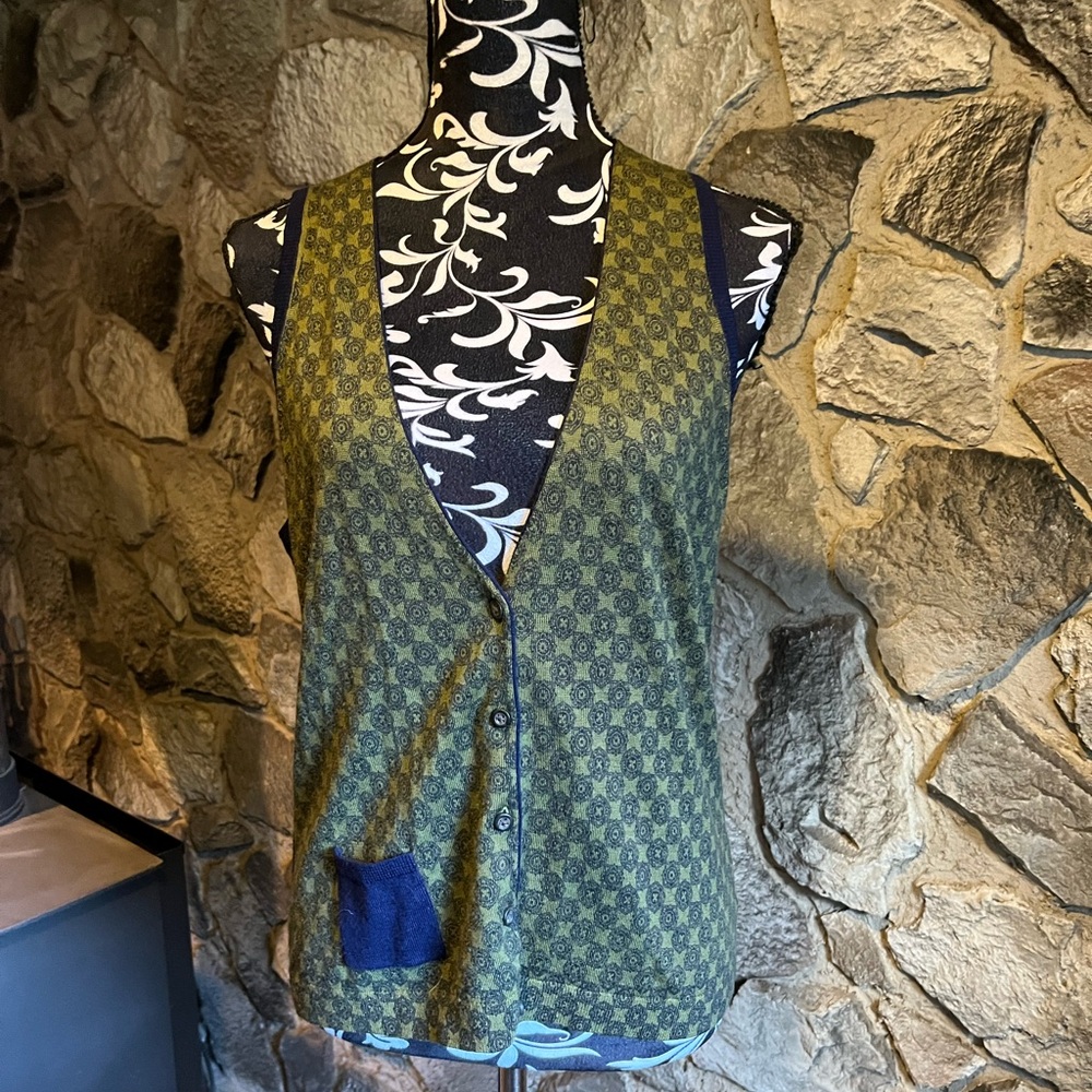 Lands End Green&Blue Button Down Vest M